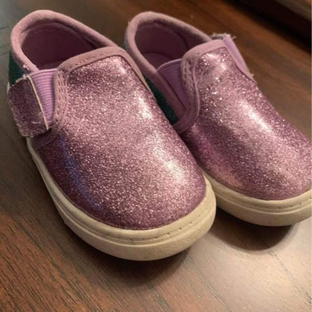 Wonder Nation Toddler Girls Purple and Teal Glitter Sneakers Size 4 Preowned